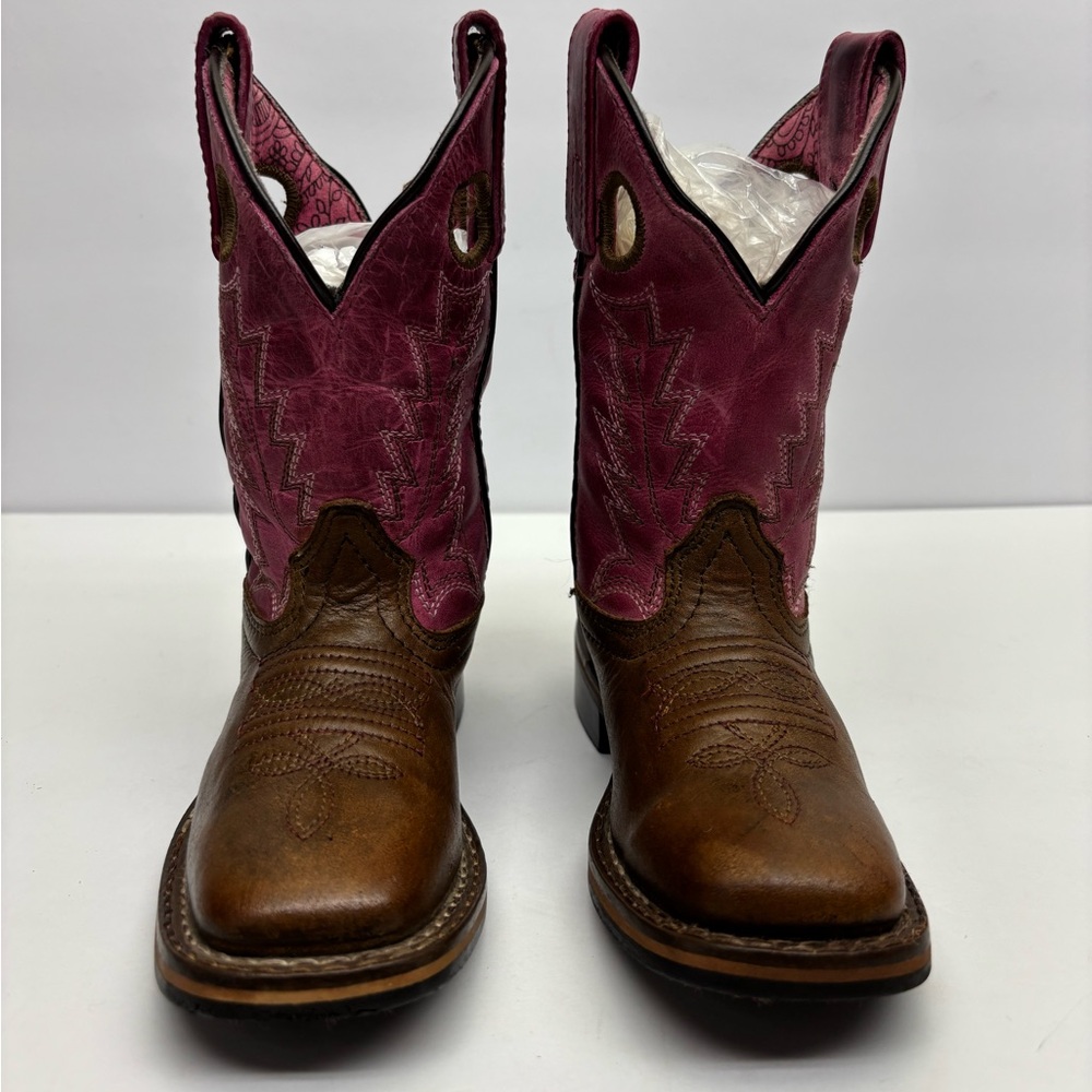 Smoky Wsetern Leather Cowgirl Boots in Brown & Pink, SZ 9 toddler girl